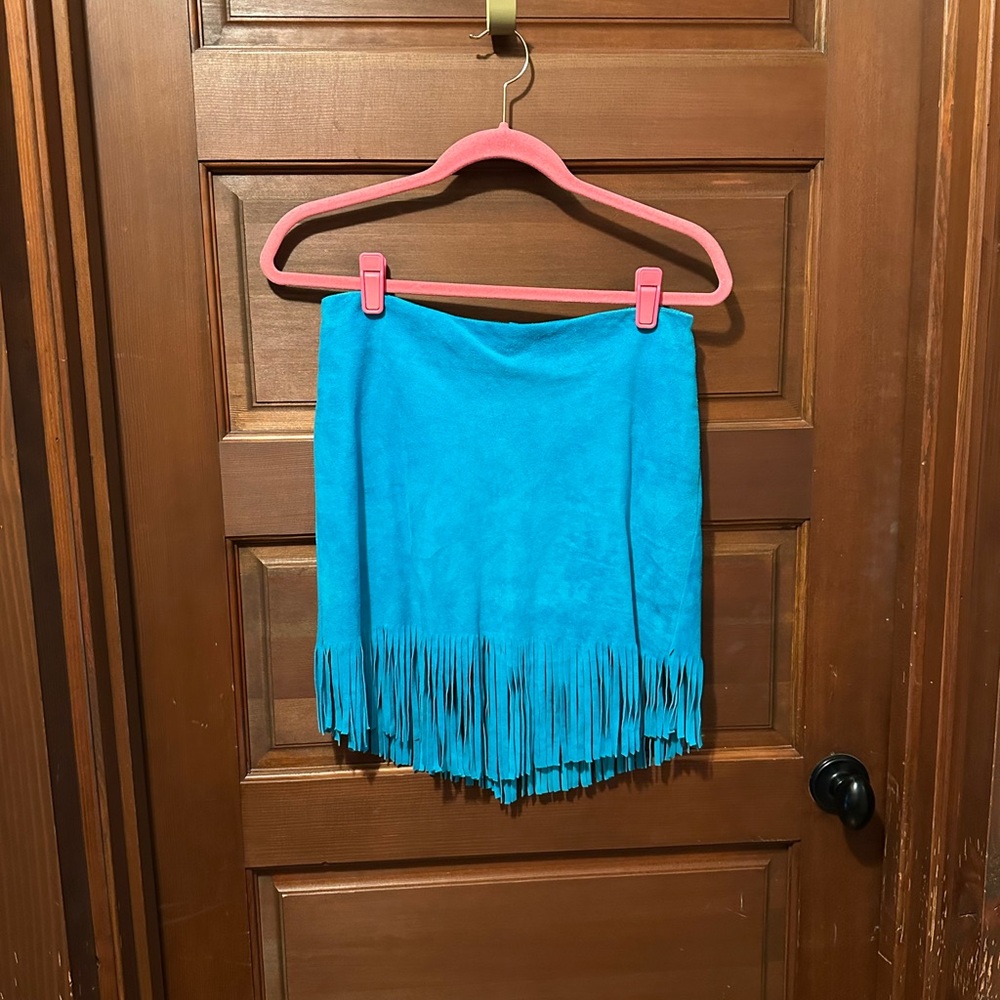 Rare Vintage HTF Spell Turquoise Fringe Mini Skirt Size M